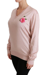Dolce & Gabbana Pink Floral Embellished Pullover Silk Sweater -   -  Dolce & Gabbana.