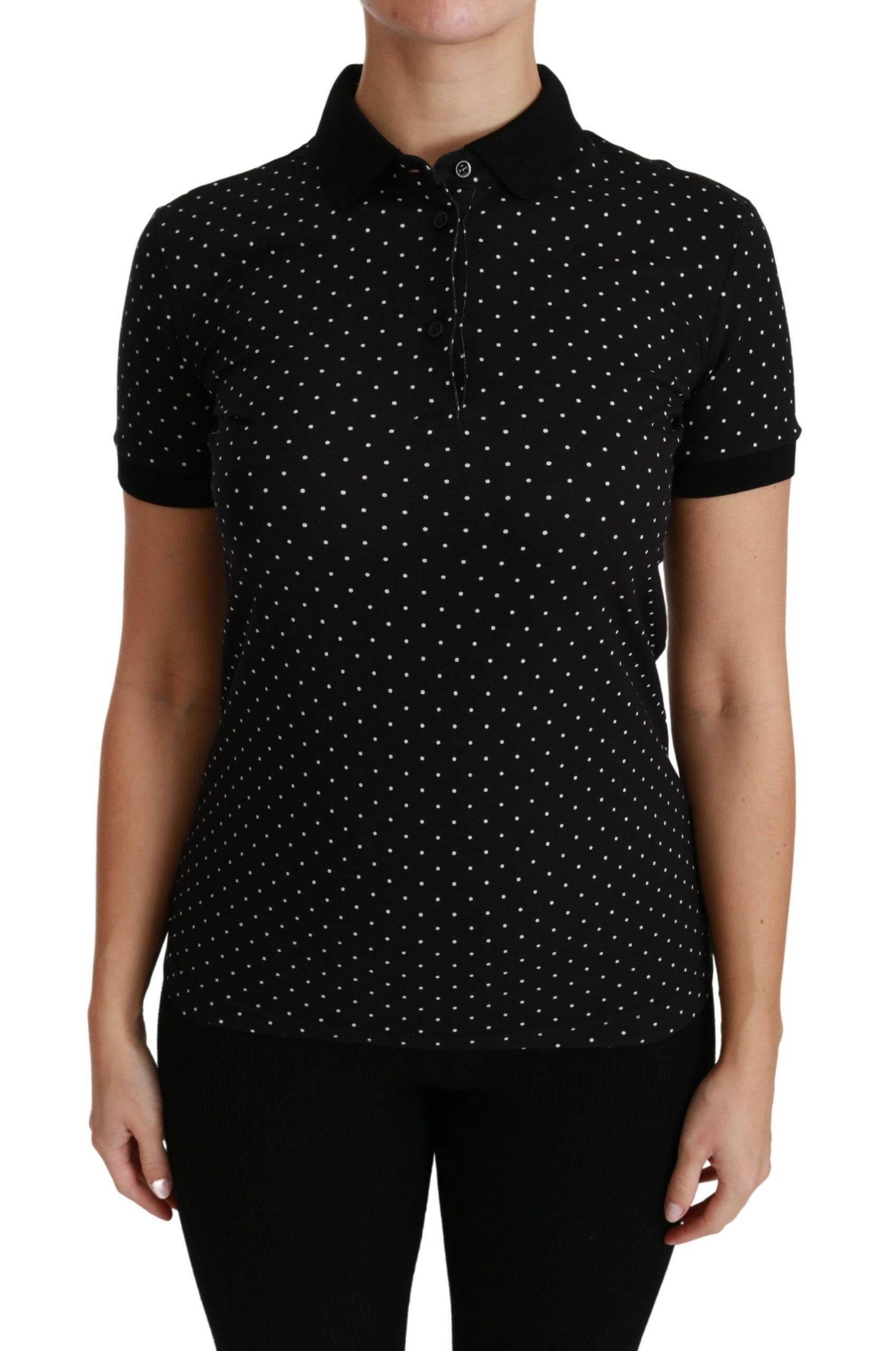 Dolce & Gabbana Black Dotted Collared Polo Shirt Cotton Top -   -  Dolce & Gabbana.