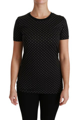 Dolce & Gabbana Black Dotted Crewneck Cotton Top T-shirt -   -  Dolce & Gabbana.