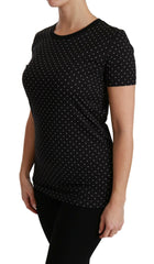 Dolce & Gabbana Black Dotted Crewneck Cotton Top T-shirt -   -  Dolce & Gabbana.