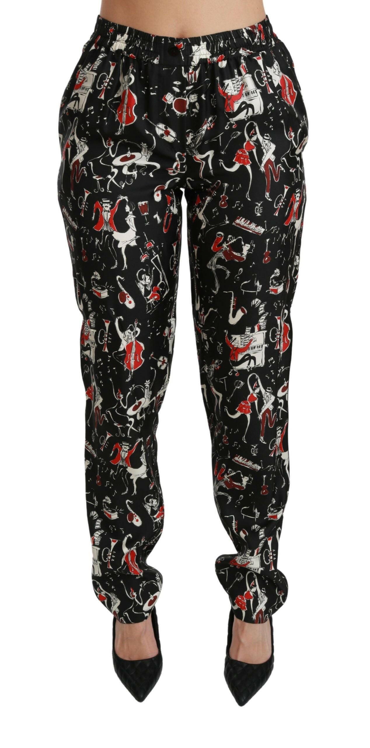 Dolce & Gabbana Black Silk Instrument Mid Waist Pants -   -  Dolce & Gabbana.