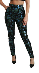 Dolce & Gabbana Blue Green Floral Metallic Slim Pants -   -  Dolce & Gabbana.