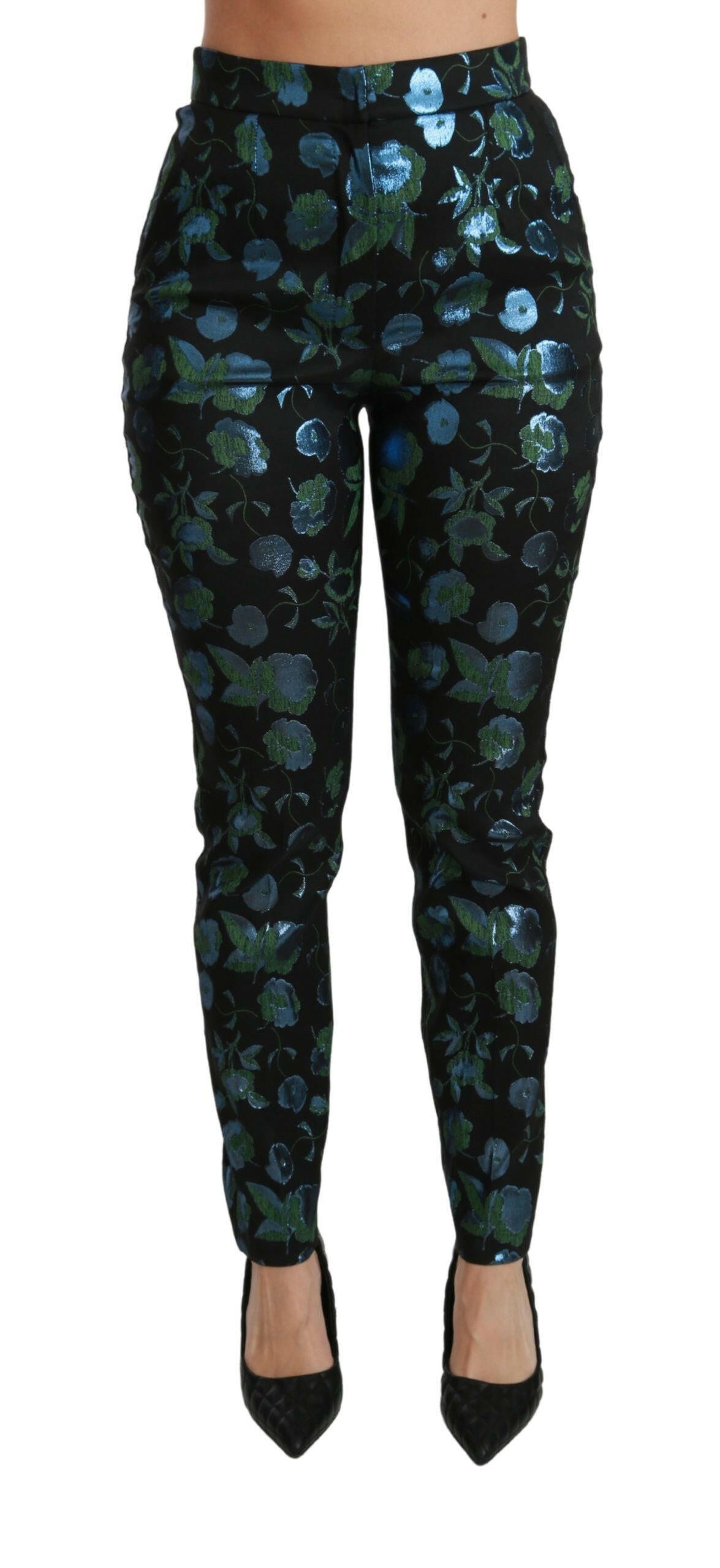 Dolce & Gabbana Blue Green Floral Metallic Slim Pants -   -  Dolce & Gabbana.