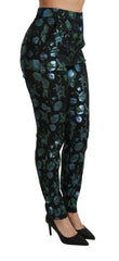 Dolce & Gabbana Blue Green Floral Metallic Slim Pants -   -  Dolce & Gabbana.