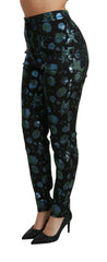Dolce & Gabbana Blue Green Floral Metallic Slim Pants -   -  Dolce & Gabbana.