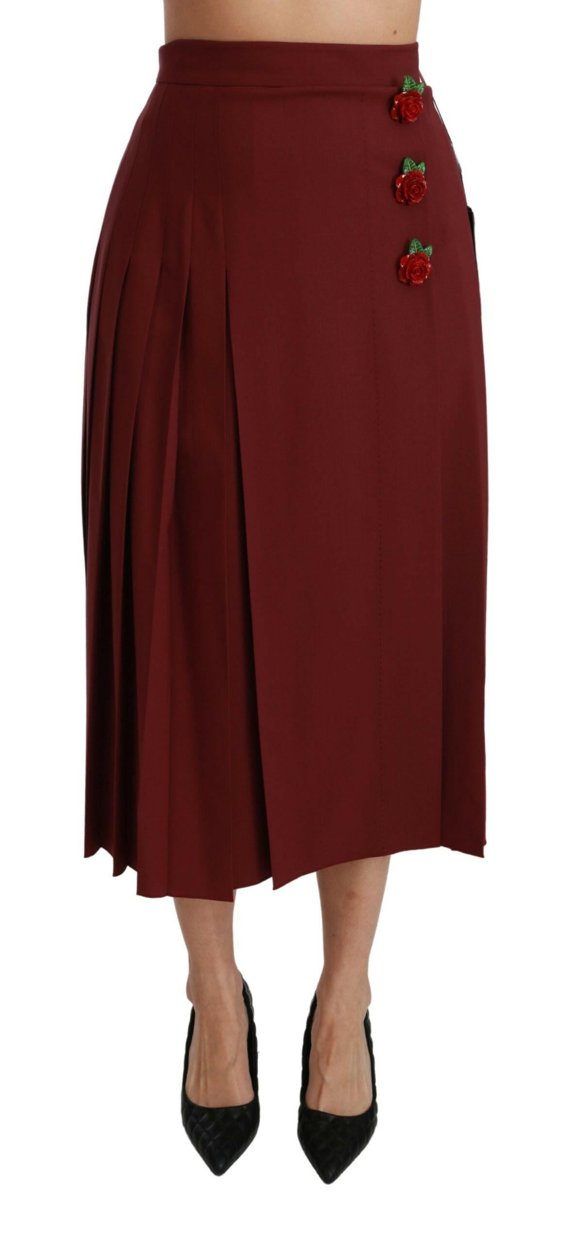 Dolce & Gabbana Red High Waist Pleated Maxi Wool Skirt -   -  Dolce & Gabbana.