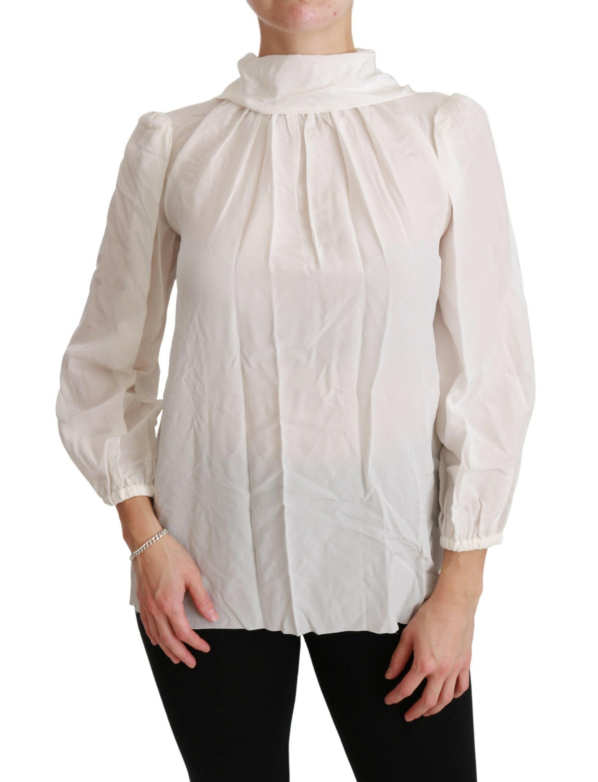 Dolce & Gabbana White Turtle Neck Blouse Shirt Silk Top -   -  Dolce & Gabbana.