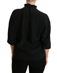Dolce & Gabbana Black Silk Shirt Ruffled Top Blouse -   -  Dolce & Gabbana.