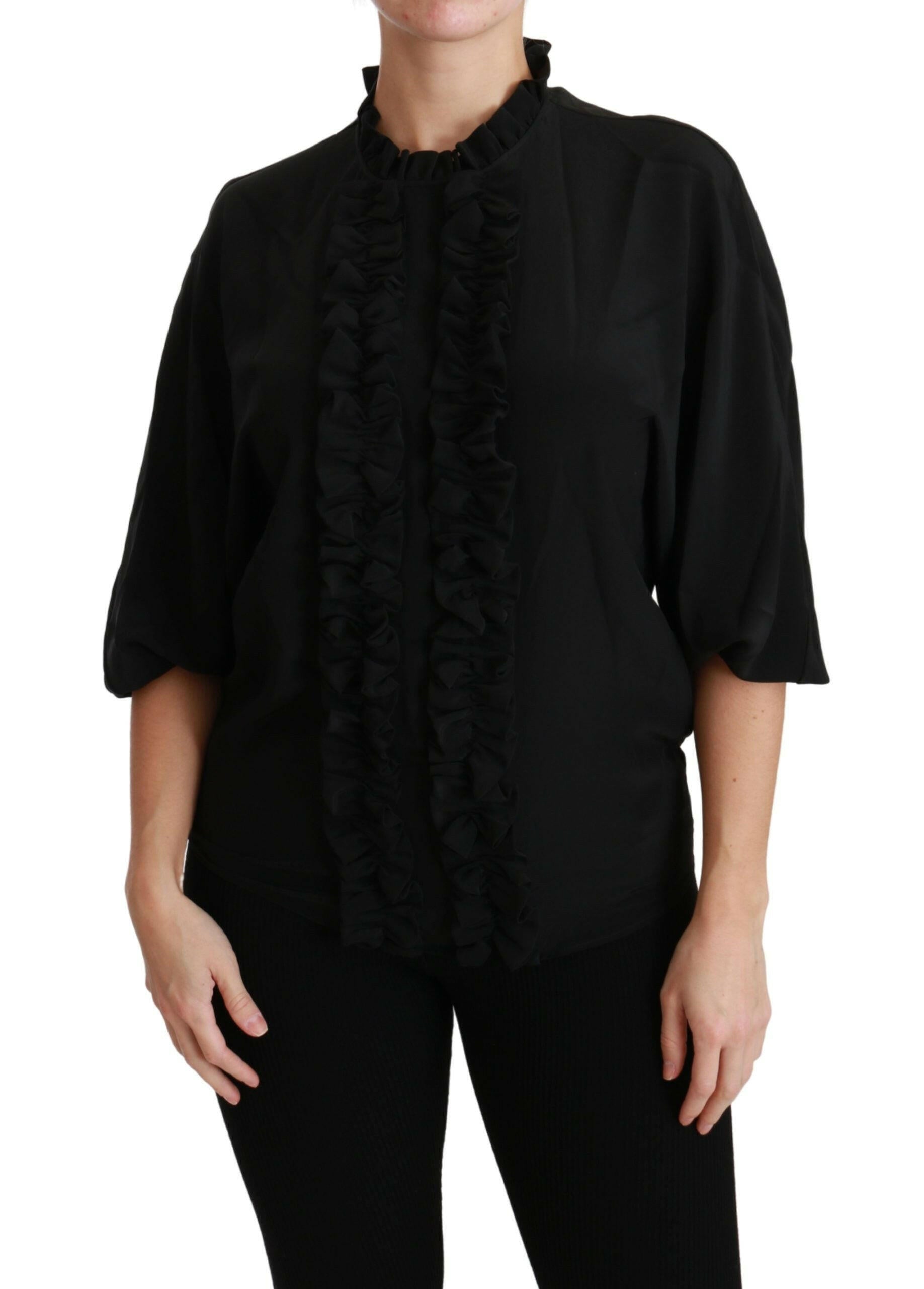 Dolce & Gabbana Black Silk Shirt Ruffled Top Blouse -   -  Dolce & Gabbana.