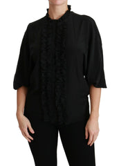 Dolce & Gabbana Black Silk Shirt Ruffled Top Blouse -   -  Dolce & Gabbana.