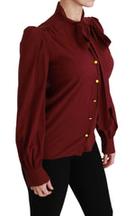 Dolce & Gabbana Maroon Long Sleeve Shirt Blouse Silk Top -   -  Dolce & Gabbana.