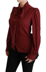 Dolce & Gabbana Maroon Long Sleeve Shirt Blouse Silk Top -   -  Dolce & Gabbana.