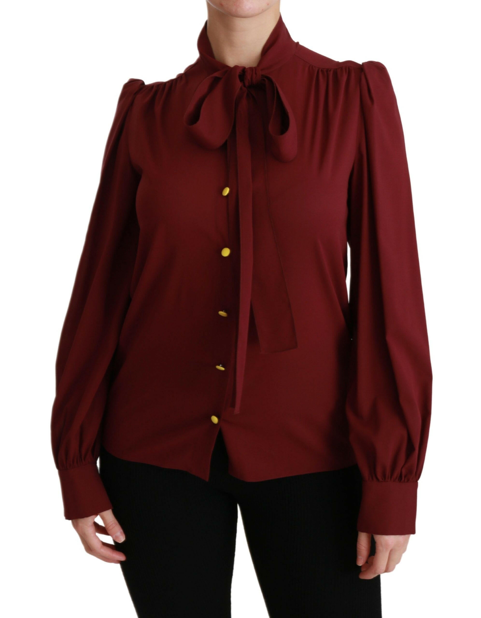 Dolce & Gabbana Maroon Long Sleeve Shirt Blouse Silk Top -   -  Dolce & Gabbana.
