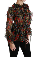 Dolce & Gabbana Black Floral Roses Blouse Silk Top -   -  Dolce & Gabbana.