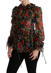 Dolce & Gabbana Black Floral Roses Blouse Silk Top -   -  Dolce & Gabbana.