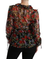 Dolce & Gabbana Black Floral Roses Blouse Silk Top -   -  Dolce & Gabbana.