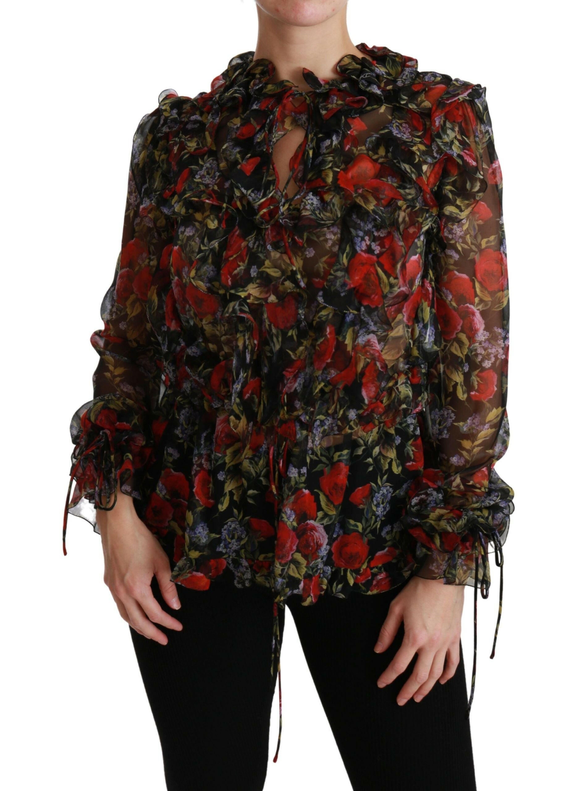 Dolce & Gabbana Black Floral Roses Blouse Silk Top -   -  Dolce & Gabbana.