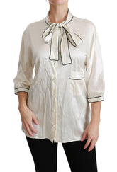 Dolce & Gabbana Beige 3/4 Sleeve Shirt Blouse Silk Top -   -  Dolce & Gabbana.