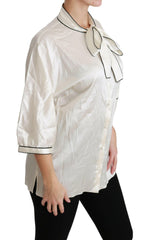 Dolce & Gabbana Beige 3/4 Sleeve Shirt Blouse Silk Top -   -  Dolce & Gabbana.
