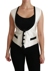 Dolce & Gabbana White Waistcoat Slim Vest Silk Top -   -  Dolce & Gabbana.