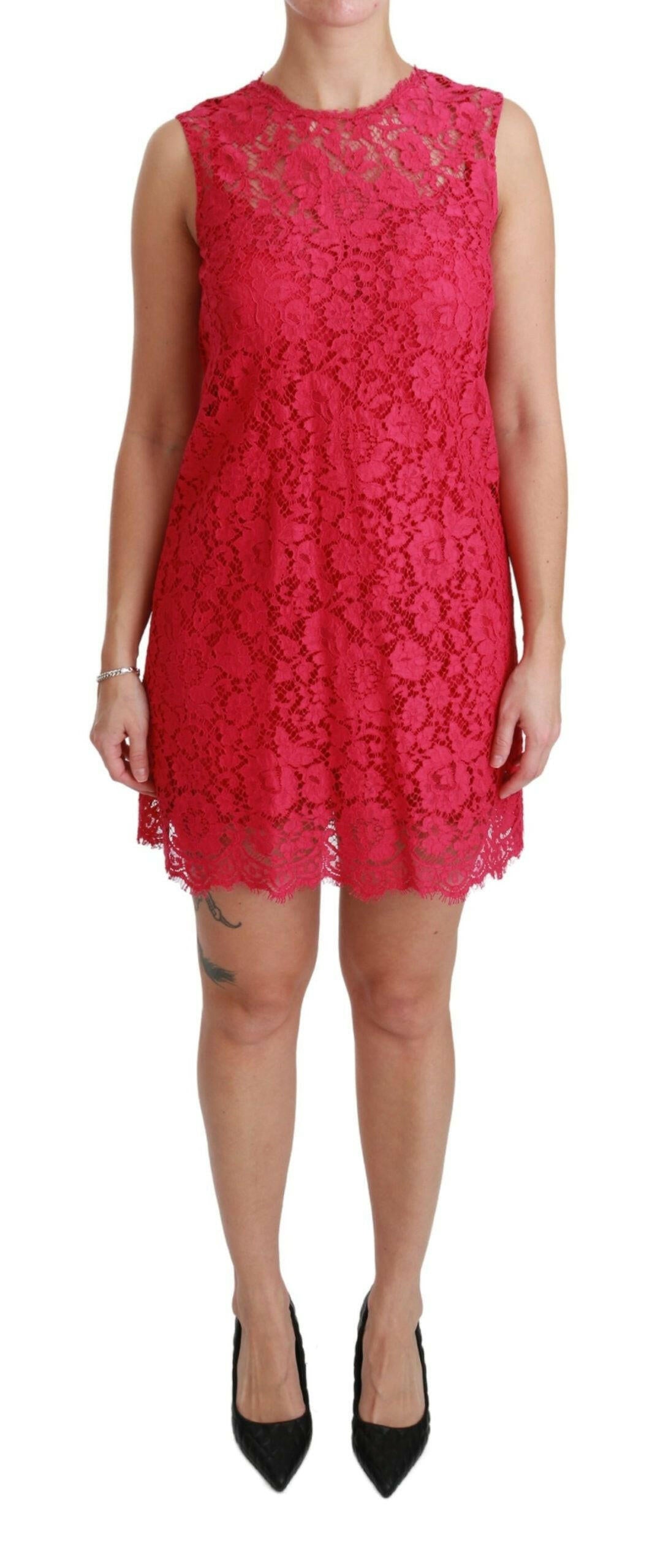 Dolce & Gabbana Pink Floral Lace Shift Gown Mini Dress -   -  Dolce & Gabbana.