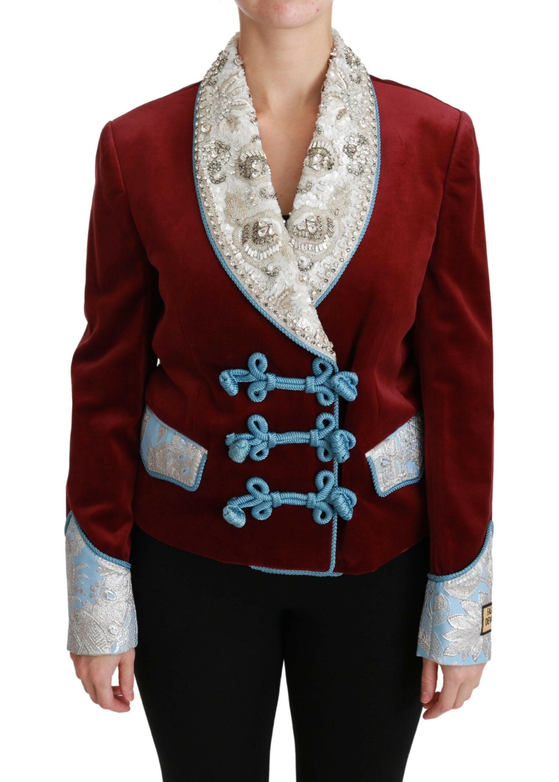 Dolce & Gabbana Red Velvet Baroque Crystal Blazer Jacket -   -  Dolce & Gabbana.