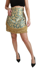 Dolce & Gabbana Blue High Waist Jacquard Tassel Gold Skirt -   -  Dolce & Gabbana.