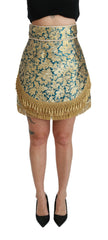 Dolce & Gabbana Blue High Waist Jacquard Tassel Gold Skirt -   -  Dolce & Gabbana.