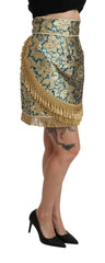 Dolce & Gabbana Blue High Waist Jacquard Tassel Gold Skirt -   -  Dolce & Gabbana.