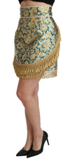Dolce & Gabbana Blue High Waist Jacquard Tassel Gold Skirt -   -  Dolce & Gabbana.