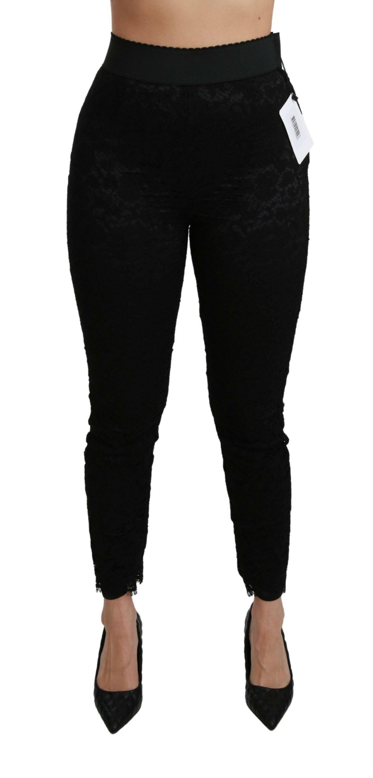 Dolce & Gabbana Black Lace Skinny High Waist Cotton Pants -   -  Dolce & Gabbana.