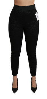 Dolce & Gabbana Black Lace Skinny High Waist Cotton Pants -   -  Dolce & Gabbana.