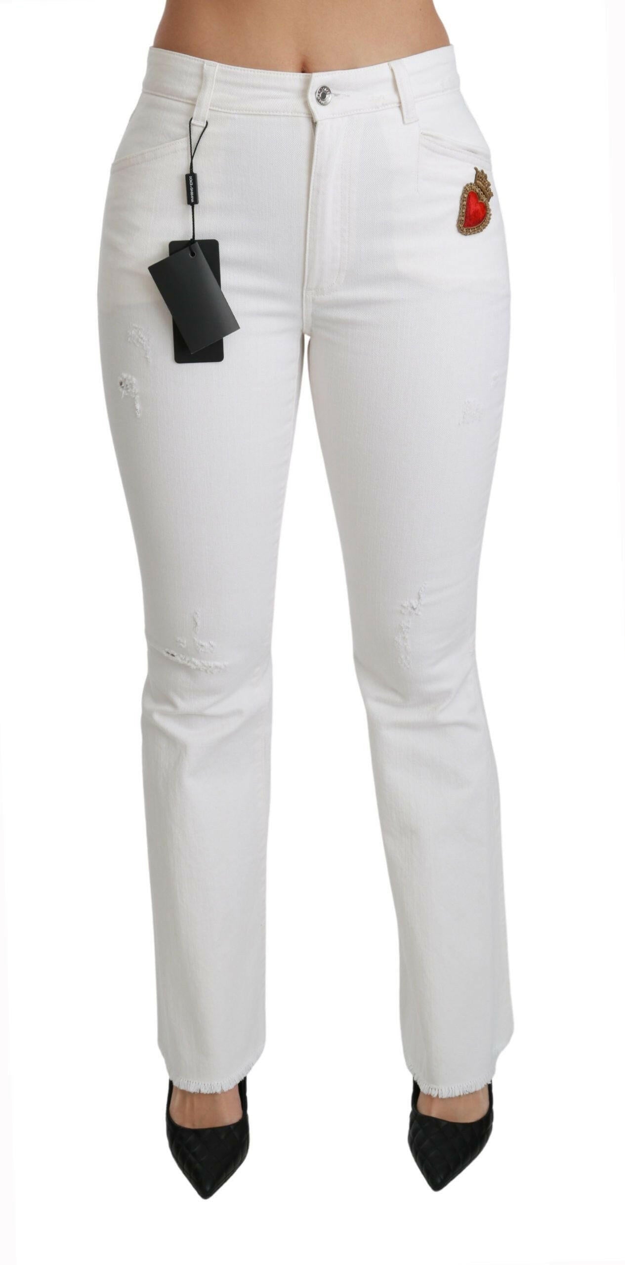 Dolce & Gabbana White Heart Flared Stretch Cotton Pants -   -  Dolce & Gabbana.