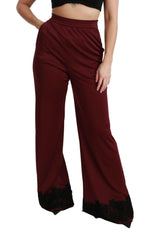 Dolce & Gabbana Black Lace High Waist Wide Leg Maroon  Pants -   -  Dolce & Gabbana.