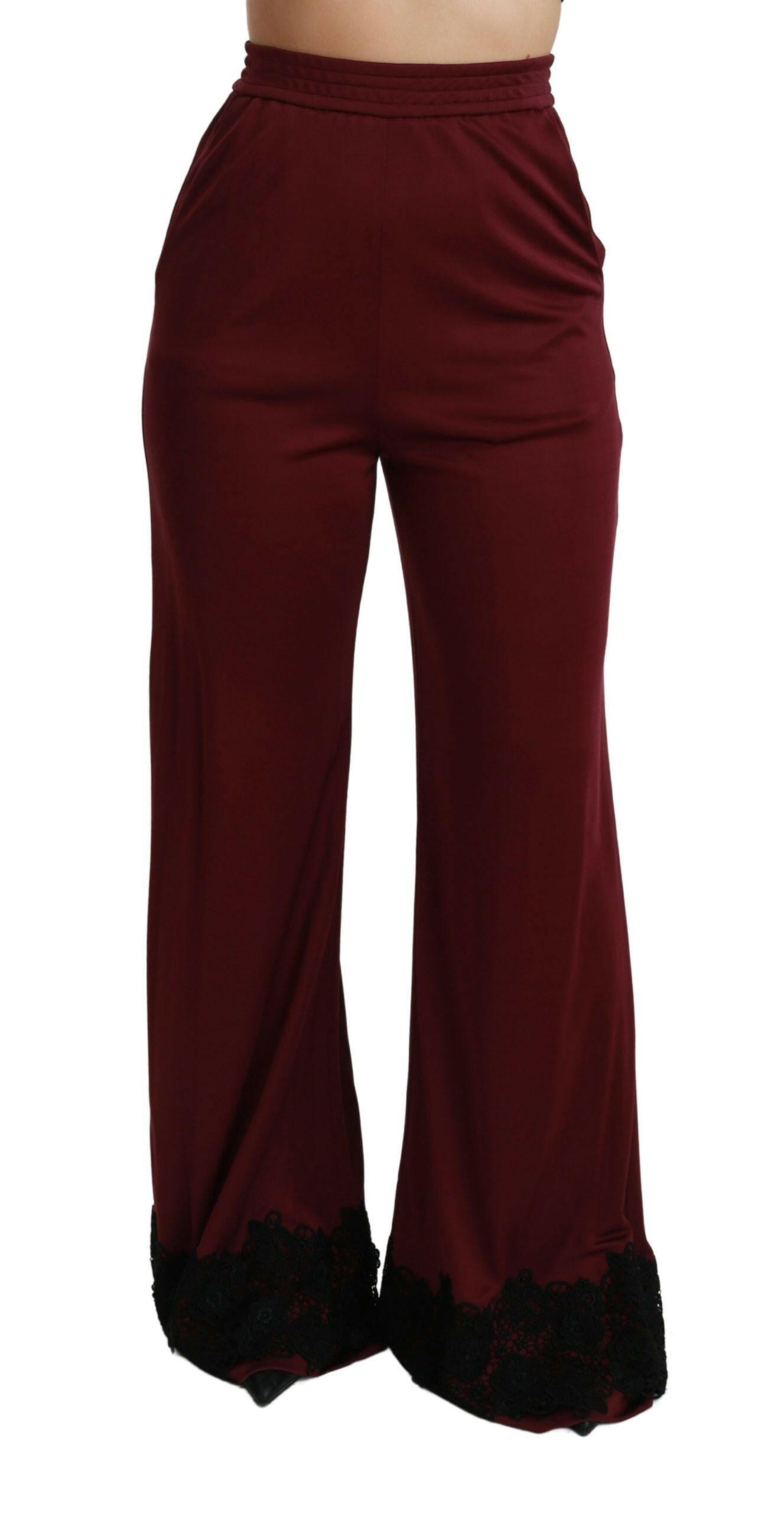 Dolce & Gabbana Black Lace High Waist Wide Leg Maroon  Pants -   -  Dolce & Gabbana.