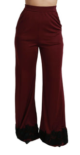 Dolce & Gabbana Black Lace High Waist Wide Leg Maroon  Pants -   -  Dolce & Gabbana.