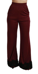 Dolce & Gabbana Black Lace High Waist Wide Leg Maroon  Pants -   -  Dolce & Gabbana.