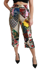 Dolce & Gabbana Silk Multicolor Print High Waist Cropped Pants -   -  Dolce & Gabbana.