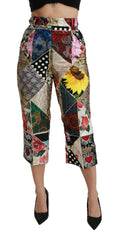 Dolce & Gabbana Silk Multicolor Print High Waist Cropped Pants -   -  Dolce & Gabbana.