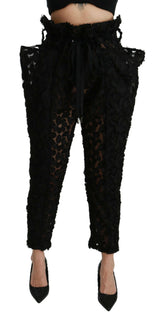 Dolce & Gabbana Black Floral Lace Tapered High Waist Pants -   -  Dolce & Gabbana.