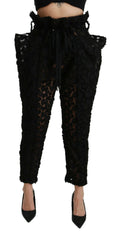 Dolce & Gabbana Black Floral Lace Tapered High Waist Pants -   -  Dolce & Gabbana.