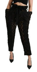 Dolce & Gabbana Black Floral Lace Tapered High Waist Pants -   -  Dolce & Gabbana.