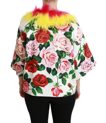 Dolce & Gabbana White Floral Coat Capte Fur Roses Jacket -   -  Dolce & Gabbana.