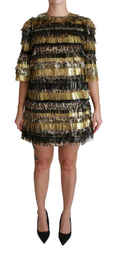Dolce & Gabbana Polyester Black Gold Leopard Shift Mini Dress -   -  Dolce & Gabbana.