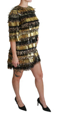 Dolce & Gabbana Polyester Black Gold Leopard Shift Mini Dress - - Dolce & Gabbana.