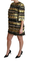 Dolce & Gabbana Polyester Black Gold Leopard Shift Mini Dress - - Dolce & Gabbana.