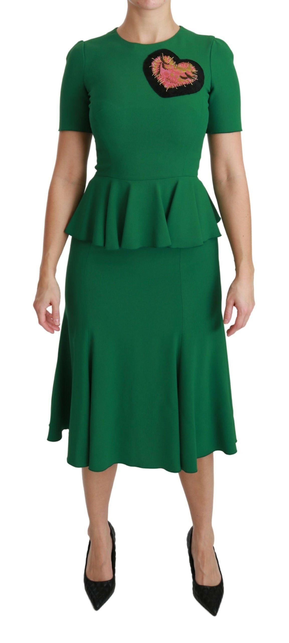 Dolce & Gabbana Green Heart Patch Mermaid Midi Viscose Dress -   -  Dolce & Gabbana.