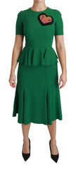 Dolce & Gabbana Green Heart Patch Mermaid Midi Viscose Dress -   -  Dolce & Gabbana.