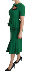 Dolce & Gabbana Green Heart Patch Mermaid Midi Viscose Dress -   -  Dolce & Gabbana.