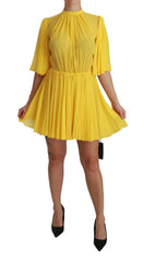 Dolce & Gabbana Yellow Pleated A-line Mini 100% Silk Dress -   -  Dolce & Gabbana.